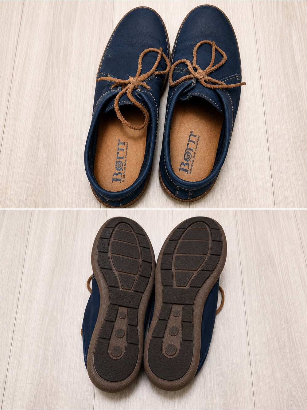 Born Navy Leather Lace-Up Flats with Tan Laces